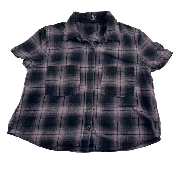 Forever 21 Plaid Flannel Button-Down Shirt Short Sleeve Women's Size Small - Picture 1 of 4
